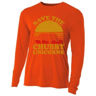 Save The Chubby Unicorns Retro Rhino Gift Cooling Performance Long Sleeve Crew