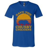 Save The Chubby Unicorns Retro Rhino Gift V-Neck T-Shirt