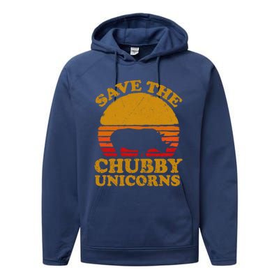 Save The Chubby Unicorns Retro Rhino Gift Performance Fleece Hoodie