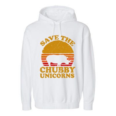 Save The Chubby Unicorns Retro Rhino Gift Garment-Dyed Fleece Hoodie