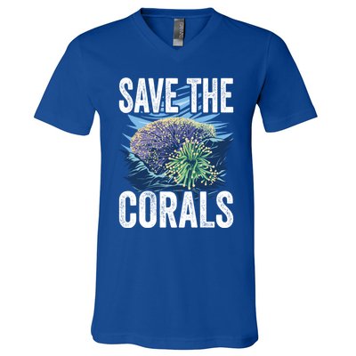 Save The Corals Coral Reefs Scuba Diver Marine Biologist Cool Gift V-Neck T-Shirt