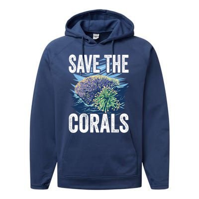 Save The Corals Coral Reefs Scuba Diver Marine Biologist Cool Gift Performance Fleece Hoodie