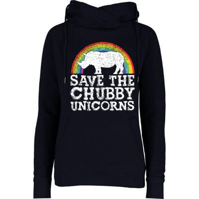 SAVE THE CHUBBY UNICORNS Gift Rhino Conservation Rainbow Womens Funnel Neck Pullover Hood