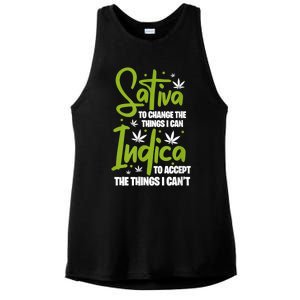 Sativa To Change The Things I Can Indica Cannabis Weed Leaf Ladies PosiCharge Tri-Blend Wicking Tank