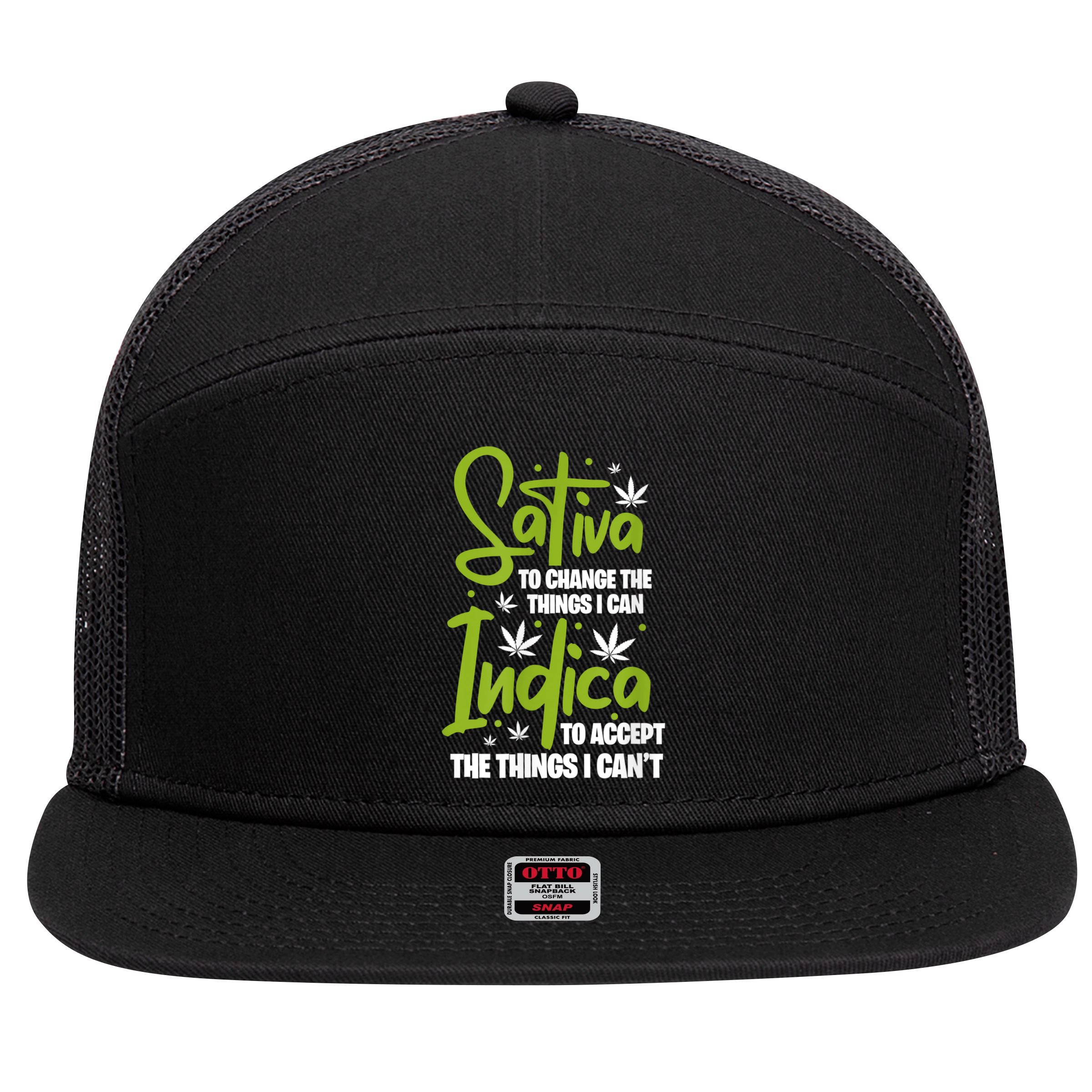 Sativa To Change The Things I Can Indica Cannabis Weed Leaf 7 Panel Mesh Trucker Snapback Hat