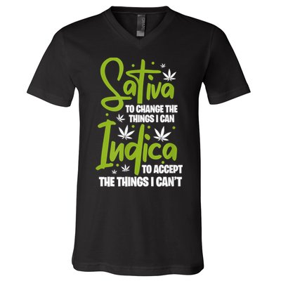 Sativa To Change The Things I Can Indica Cannabis Weed Leaf V-Neck T-Shirt