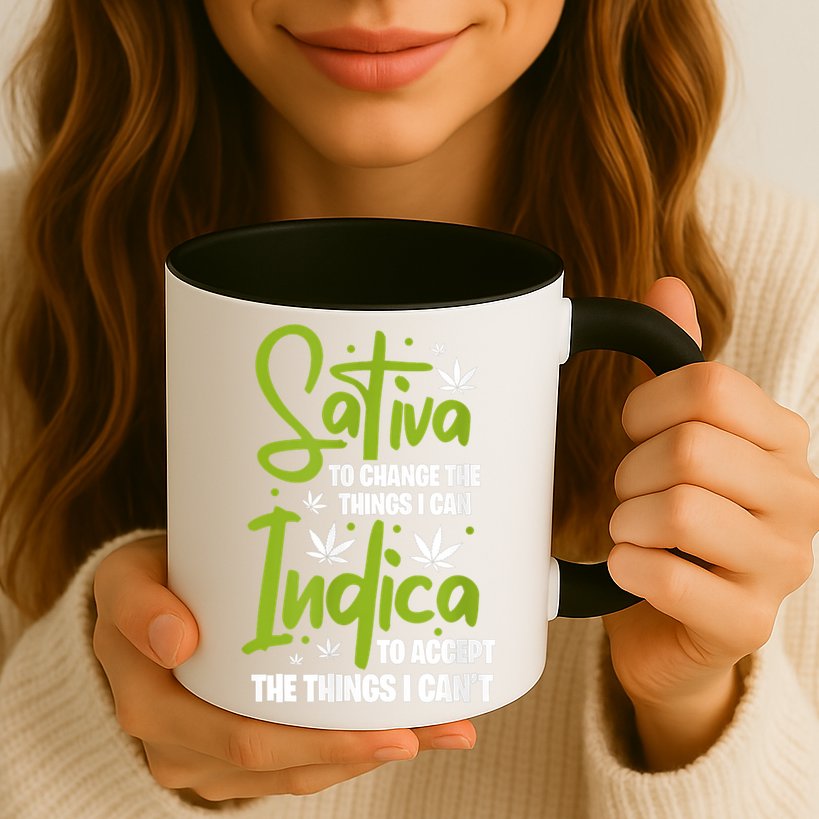 Sativa To Change The Things I Can Indica Cannabis Weed Leaf Mug