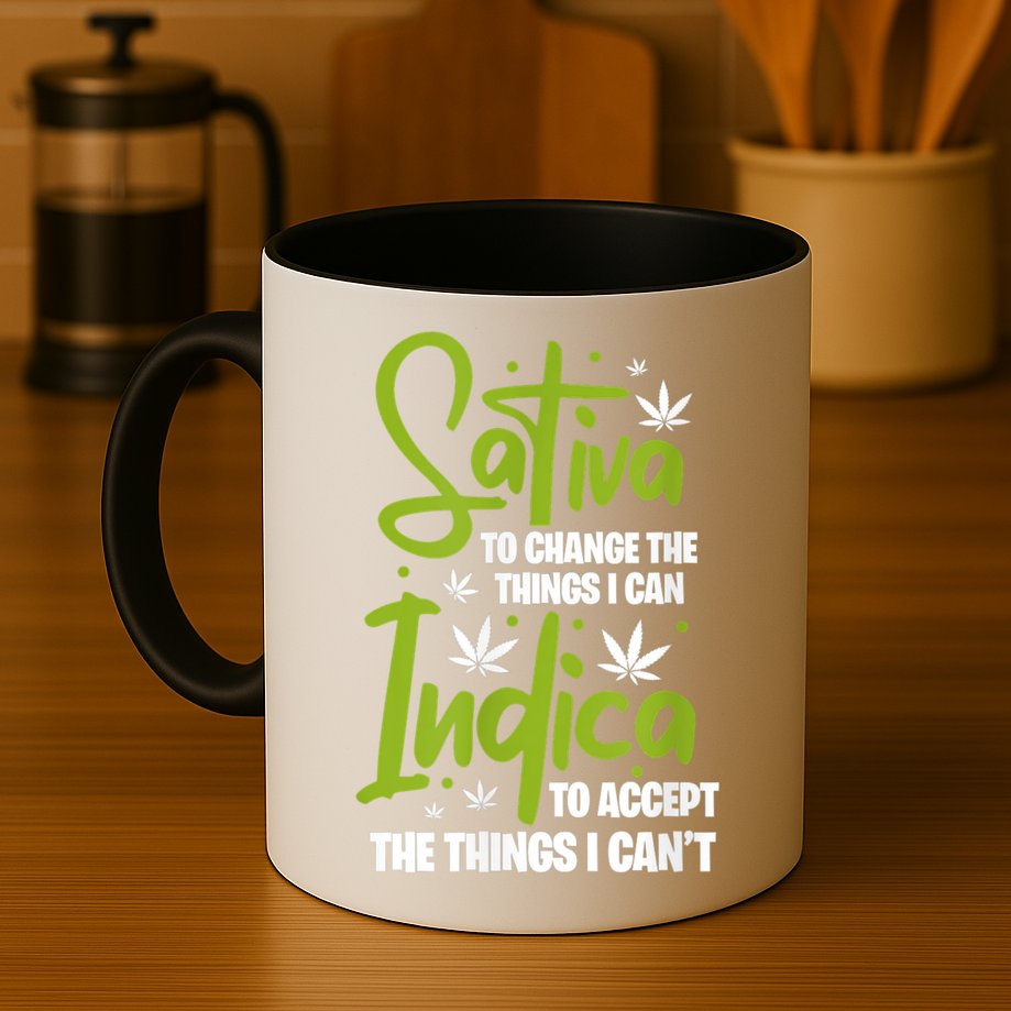 Sativa To Change The Things I Can Indica Cannabis Weed Leaf Mug