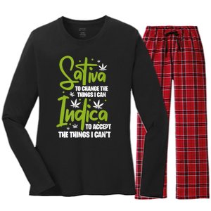 Sativa To Change The Things I Can Indica Cannabis Weed Leaf Women's Long Sleeve Flannel Pajama Set 