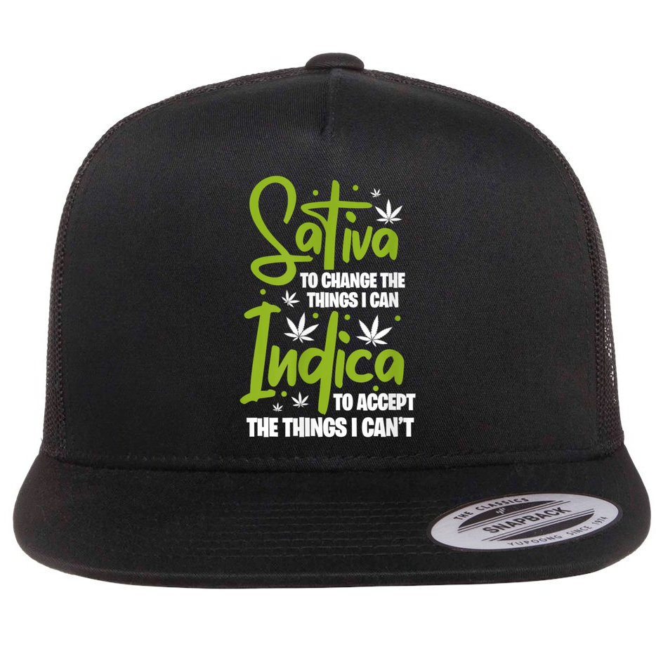 Sativa To Change The Things I Can Indica Cannabis Weed Leaf Flat Bill Trucker Hat