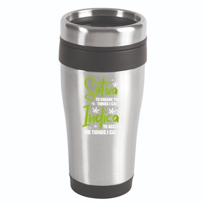 Sativa To Change The Things I Can Indica Cannabis Weed Leaf 16oz Travel Tumbler