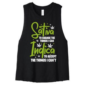 Sativa To Change The Things I Can Indica Cannabis Weed Leaf Women's Racerback Cropped Tank