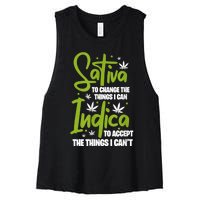 Sativa To Change The Things I Can Indica Cannabis Weed Leaf Women's Racerback Cropped Tank