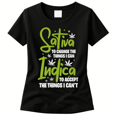 Sativa To Change The Things I Can Indica Cannabis Weed Leaf Womens T-Shirt