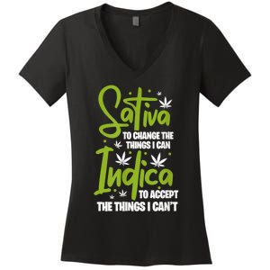 Sativa To Change The Things I Can Indica Cannabis Weed Leaf Women's V-Neck T-Shirt