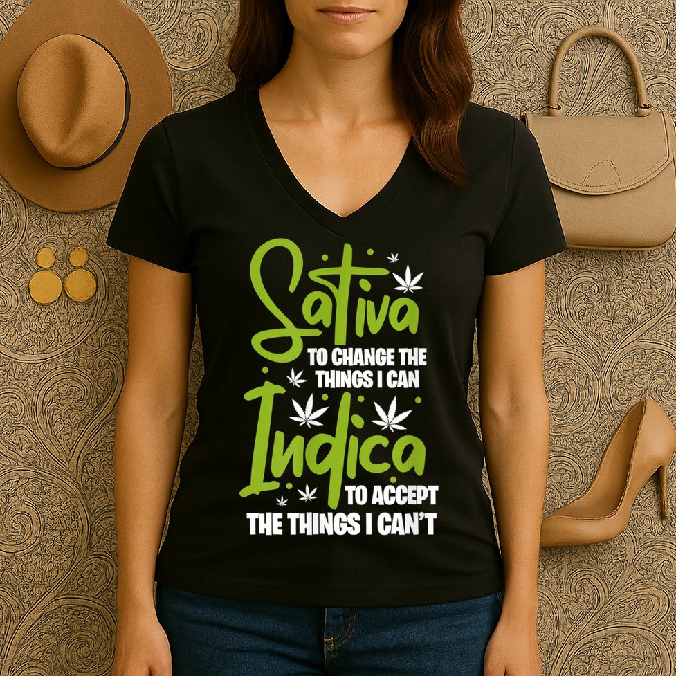 Sativa To Change The Things I Can Indica Cannabis Weed Leaf Women's V-Neck T-Shirt