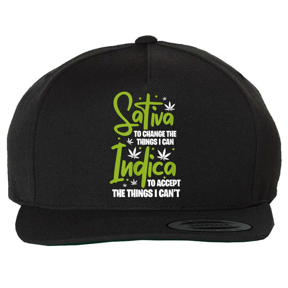 Sativa To Change The Things I Can Indica Cannabis Weed Leaf Wool Snapback Cap