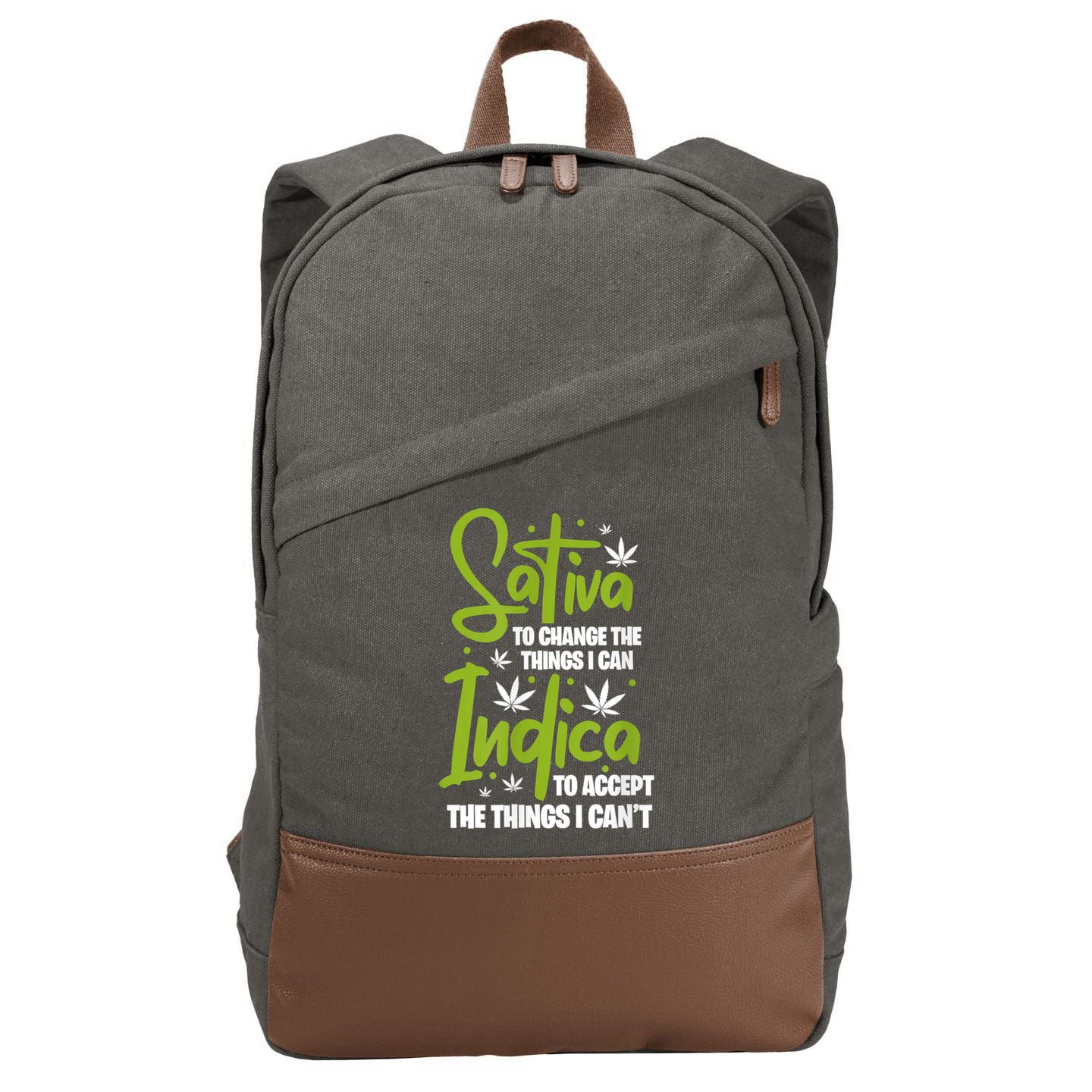 Sativa To Change The Things I Can Indica Cannabis Weed Leaf Cotton Canvas Backpack