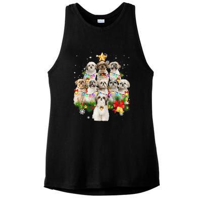 Shih Tzu Christmas Tree Lights Funny Xmas Pajamas Family Funny Gift Ladies PosiCharge Tri-Blend Wicking Tank