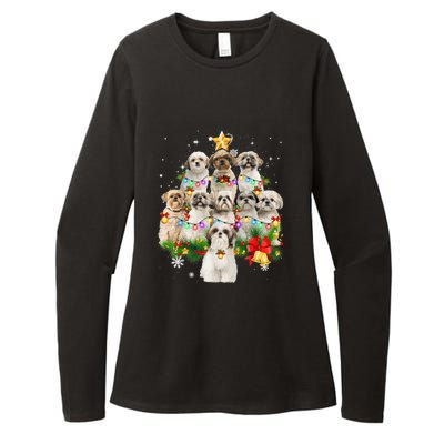 Shih Tzu Christmas Tree Lights Funny Xmas Pajamas Family Funny Gift Womens CVC Long Sleeve Shirt