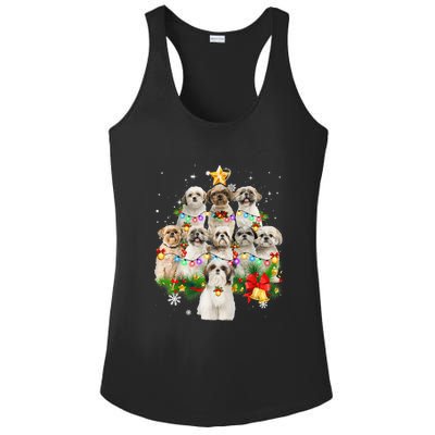 Shih Tzu Christmas Tree Lights Funny Xmas Pajamas Family Funny Gift Ladies PosiCharge Competitor Racerback Tank