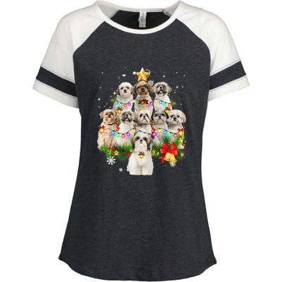 Shih Tzu Christmas Tree Lights Funny Xmas Pajamas Family Funny Gift Enza Ladies Jersey Colorblock Tee