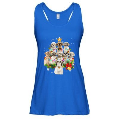 Shih Tzu Christmas Tree Lights Funny Xmas Pajamas Family Funny Gift Ladies Essential Flowy Tank