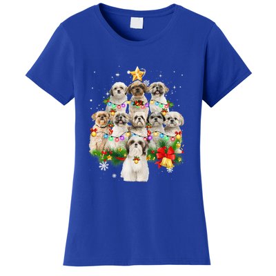 Shih Tzu Christmas Tree Lights Funny Xmas Pajamas Family Funny Gift Women's T-Shirt