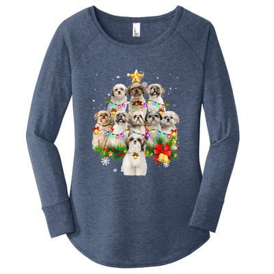 Shih Tzu Christmas Tree Lights Funny Xmas Pajamas Family Funny Gift Women's Perfect Tri Tunic Long Sleeve Shirt