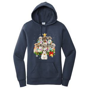 Shih Tzu Christmas Tree Lights Funny Xmas Pajamas Family Funny Gift Women's Pullover Hoodie