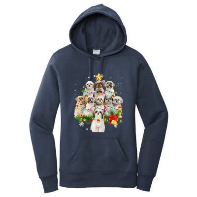 Shih Tzu Christmas Tree Lights Funny Xmas Pajamas Family Funny Gift Women's Pullover Hoodie