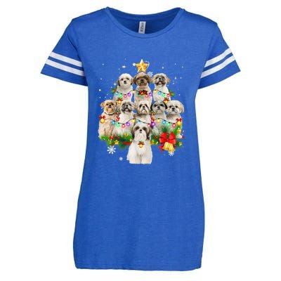 Shih Tzu Christmas Tree Lights Funny Xmas Pajamas Family Funny Gift Enza Ladies Jersey Football T-Shirt