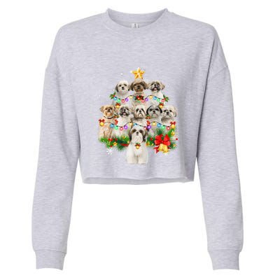 Shih Tzu Christmas Tree Lights Funny Xmas Pajamas Family Funny Gift Cropped Pullover Crew