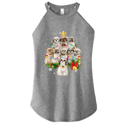 Shih Tzu Christmas Tree Lights Funny Xmas Pajamas Family Funny Gift Women's Perfect Tri Rocker Tank