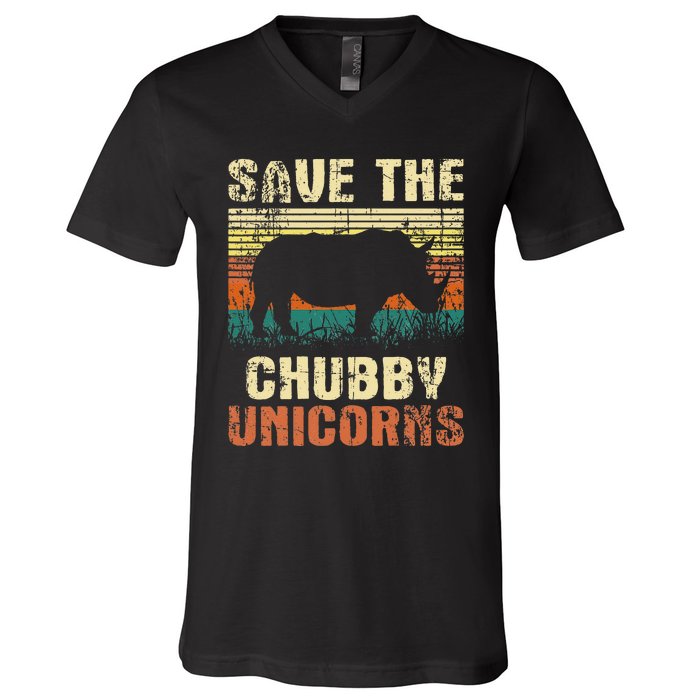 Save The Chubby Unicorns Zoologist Rhino Lover Rhinoceros V-Neck T-Shirt