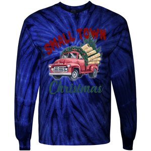 Small Town Christmas Holiday Red Truck Christmas Tree Tie-Dye Long Sleeve Shirt