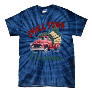 Small Town Christmas Holiday Red Truck Christmas Tree Tie-Dye T-Shirt