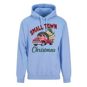 Small Town Christmas Holiday Red Truck Christmas Tree Unisex Surf Hoodie