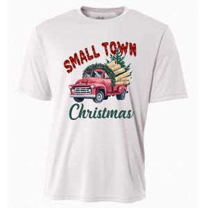 Small Town Christmas Holiday Red Truck Christmas Tree Cooling Performance Crew T-Shirt