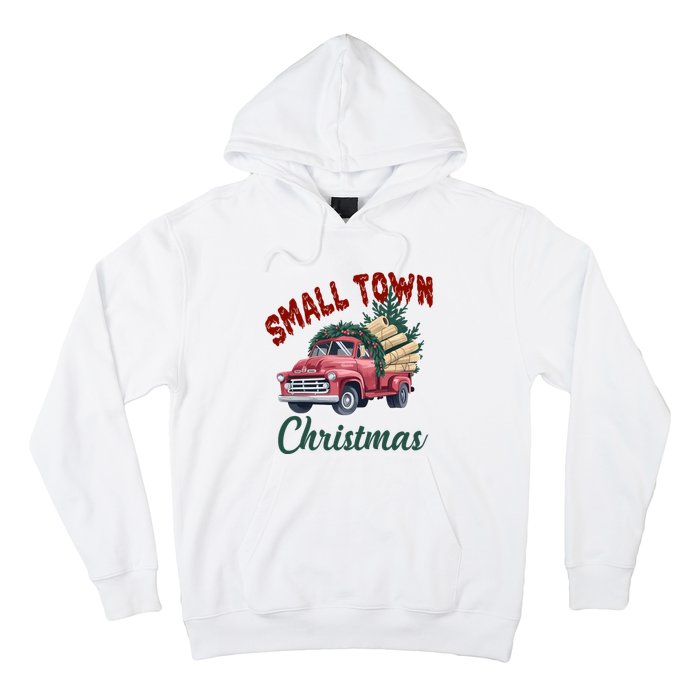 Small Town Christmas Holiday Red Truck Christmas Tree Hoodie