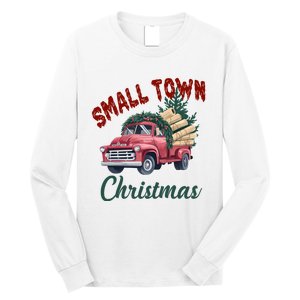 Small Town Christmas Holiday Red Truck Christmas Tree Long Sleeve Shirt