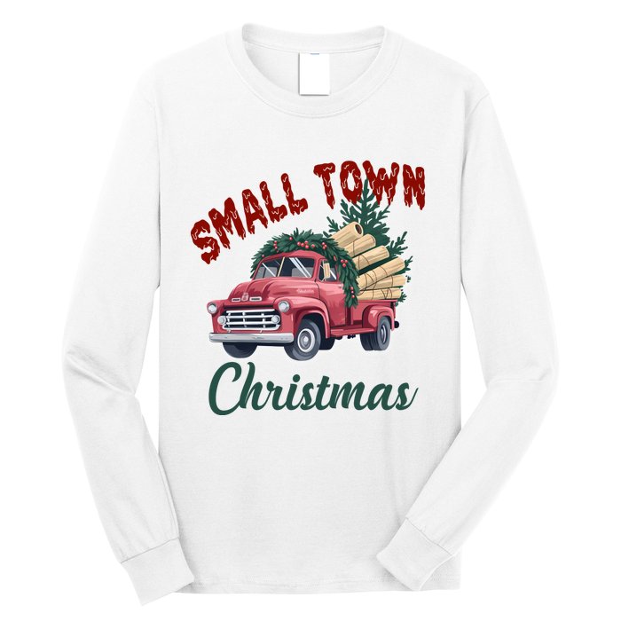 Small Town Christmas Holiday Red Truck Christmas Tree Long Sleeve Shirt