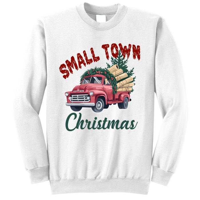 Small Town Christmas Holiday Red Truck Christmas Tree Sweatshirt