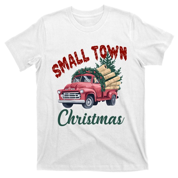 Small Town Christmas Holiday Red Truck Christmas Tree T-Shirt