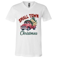 Small Town Christmas Holiday Red Truck Christmas Tree V-Neck T-Shirt