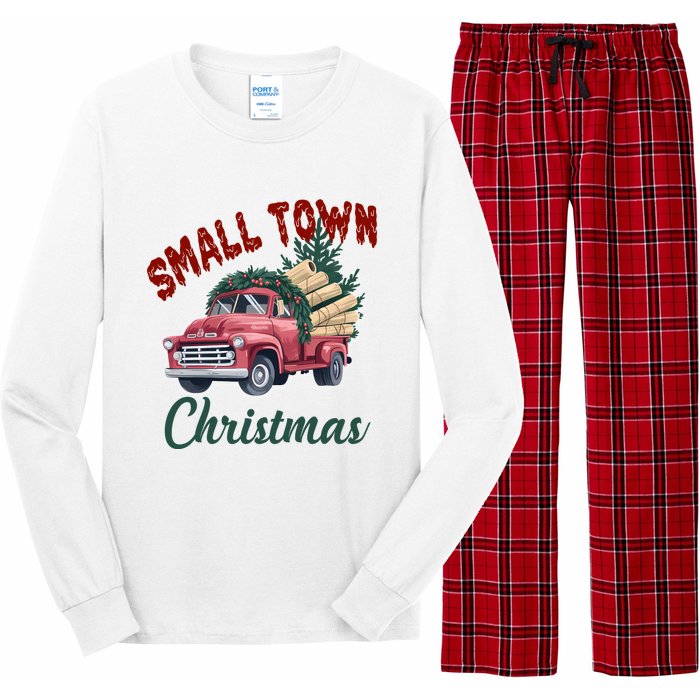 Small Town Christmas Holiday Red Truck Christmas Tree Long Sleeve Pajama Set