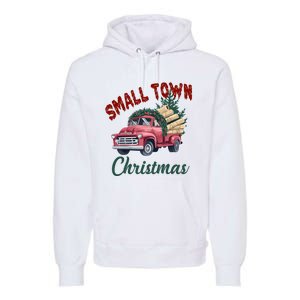 Small Town Christmas Holiday Red Truck Christmas Tree Premium Hoodie