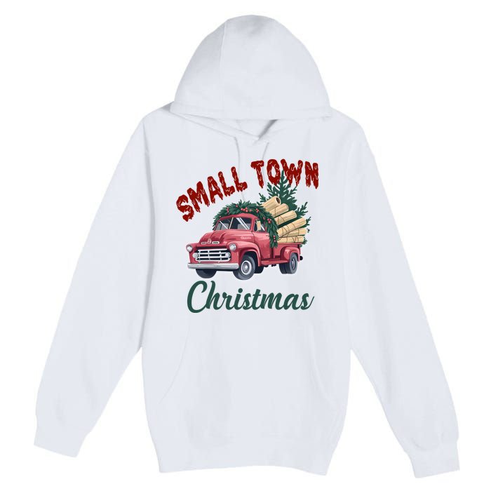 Small Town Christmas Holiday Red Truck Christmas Tree Premium Pullover Hoodie