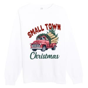 Small Town Christmas Holiday Red Truck Christmas Tree Premium Crewneck Sweatshirt