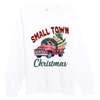 Small Town Christmas Holiday Red Truck Christmas Tree Premium Crewneck Sweatshirt